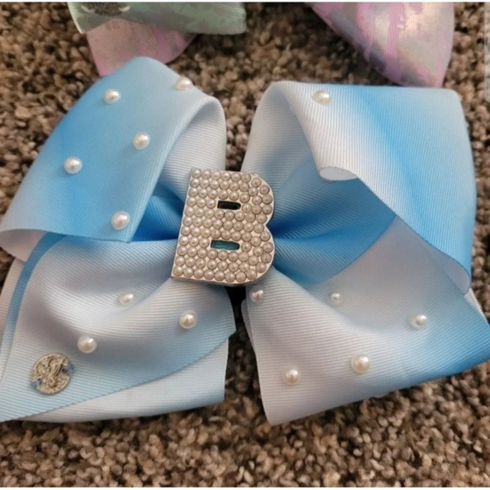 JoJo Siwa Hair Bows Lot 2 Pack Unicorn Letter B Rhinestone Pearl